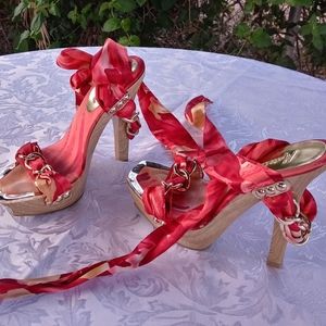 Guess Red Wrap Sandal Heels